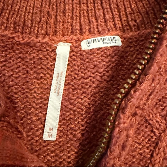 Free People Mont Blanc Mini Sweater Dress Red Jasper Auburn Sz M Cable Knit Zip - Picture 14 of 14